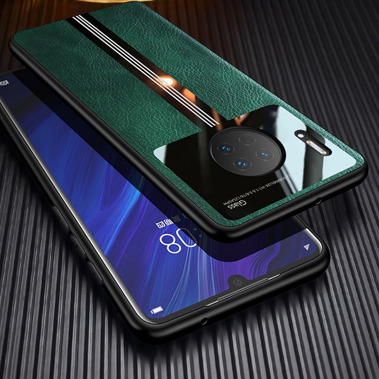 For Huawei Mate 30 Pro Leather Texture PU + Glass + TPU Shockproof Protective Case