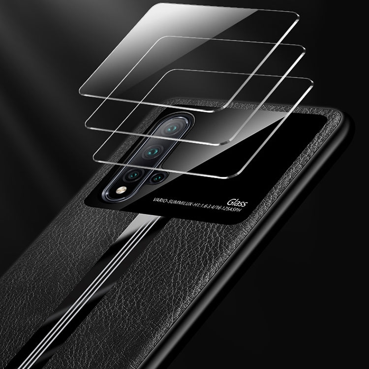 For Huawei Nova 5 Leather Texture PU + Glass + TPU Shockproof Protective Case