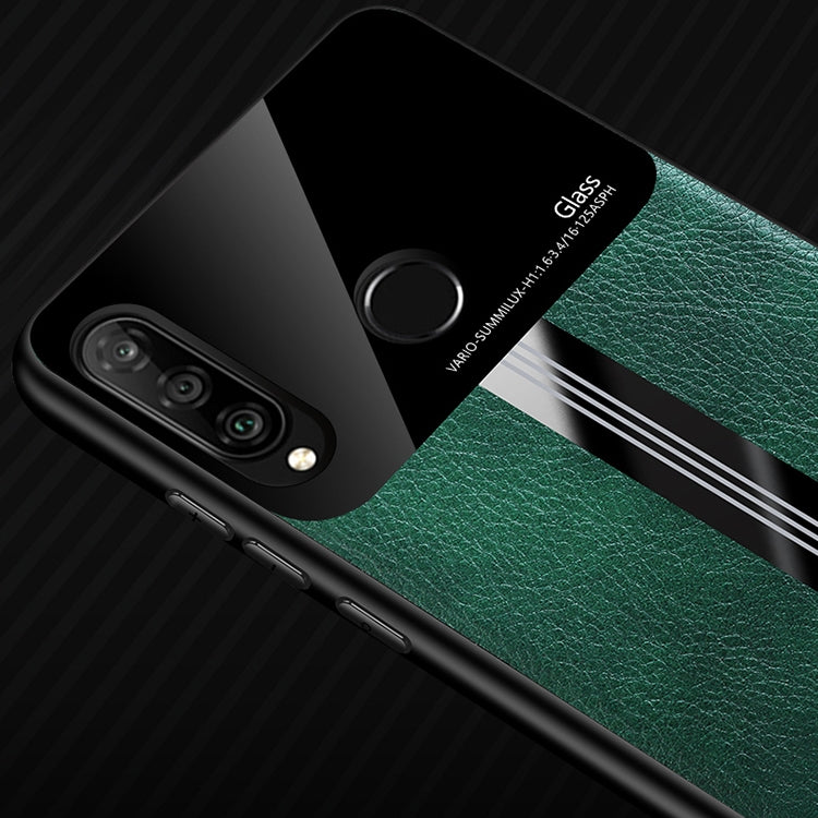 For Huawei Nova 4e Leather Texture PU + Glass + TPU Shockproof Protective Case