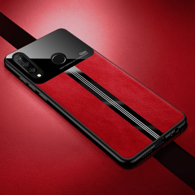 For Huawei Nova 4e Leather Texture PU + Glass + TPU Shockproof Protective Case