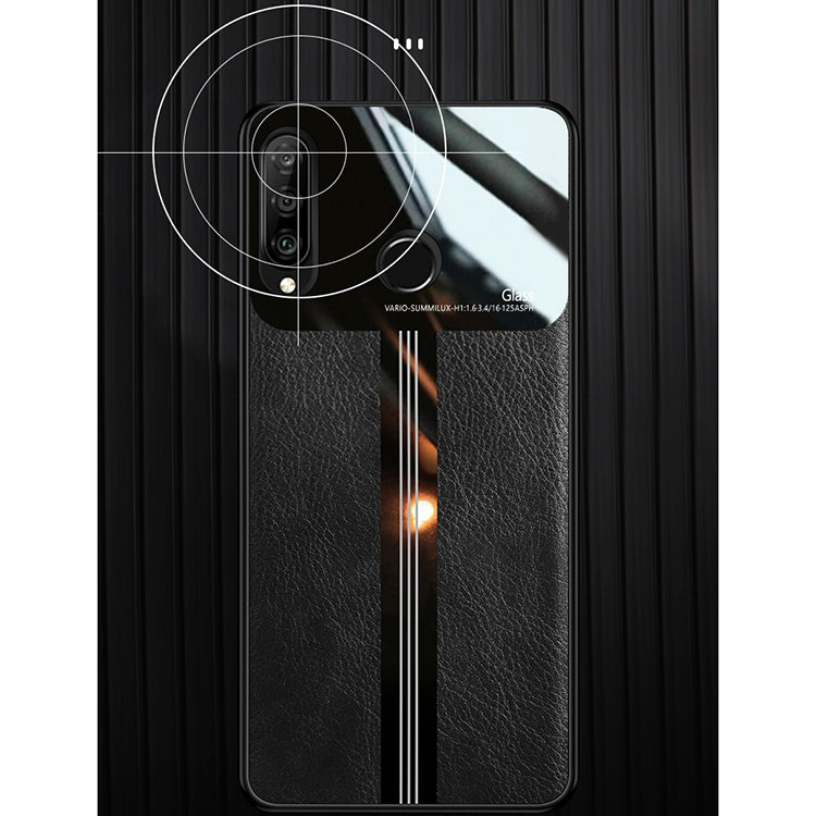 For Huawei Nova 4e Leather Texture PU + Glass + TPU Shockproof Protective Case