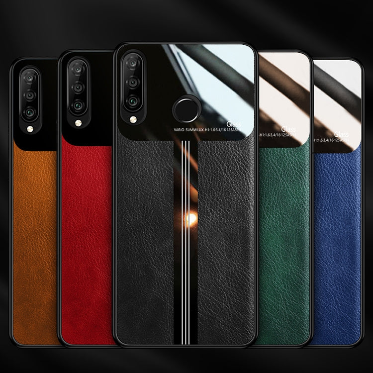 For Huawei Nova 4e Leather Texture PU + Glass + TPU Shockproof Protective Case