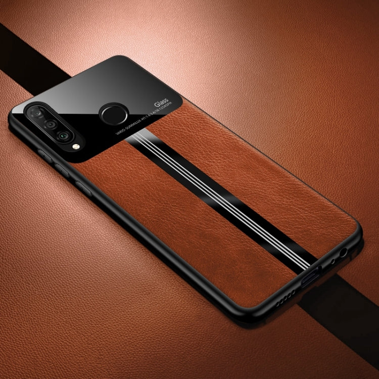 For Huawei Nova 4e Leather Texture PU + Glass + TPU Shockproof Protective Case