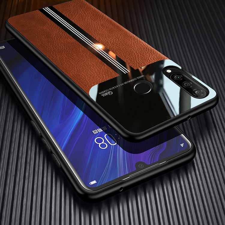 For Huawei Nova 4e Leather Texture PU + Glass + TPU Shockproof Protective Case