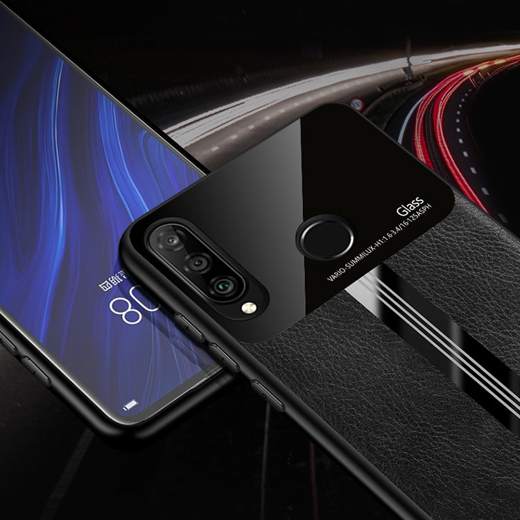 For Huawei Nova 4e Leather Texture PU + Glass + TPU Shockproof Protective Case