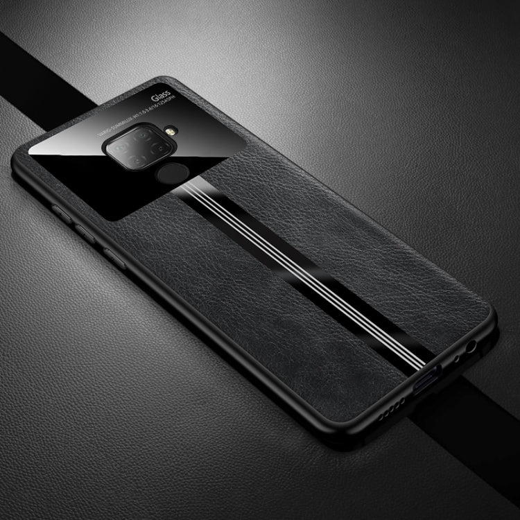 For Huawei Nova 5i Pro Leather Texture PU + Glass + TPU Shockproof Protective Case