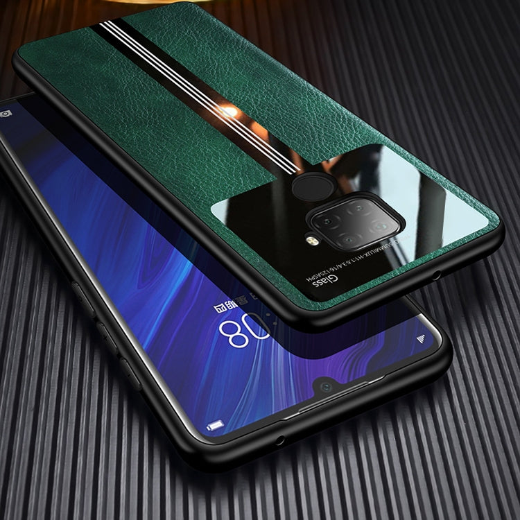 For Huawei Nova 5i Pro Leather Texture PU + Glass + TPU Shockproof Protective Case