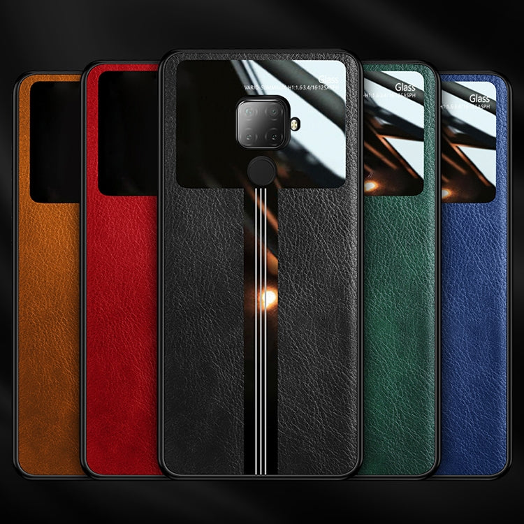 For Huawei Nova 5i Pro Leather Texture PU + Glass + TPU Shockproof Protective Case