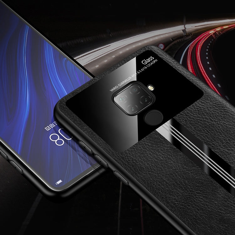 For Huawei Nova 5i Pro Leather Texture PU + Glass + TPU Shockproof Protective Case