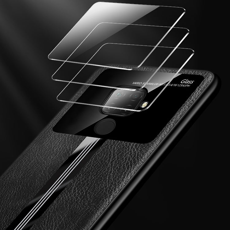 For Huawei Nova 5i Pro Leather Texture PU + Glass + TPU Shockproof Protective Case