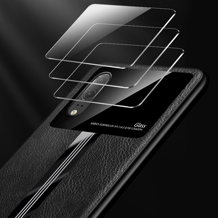 For Huawei P20 Leather Texture PU + Glass + TPU Shockproof Protective Case