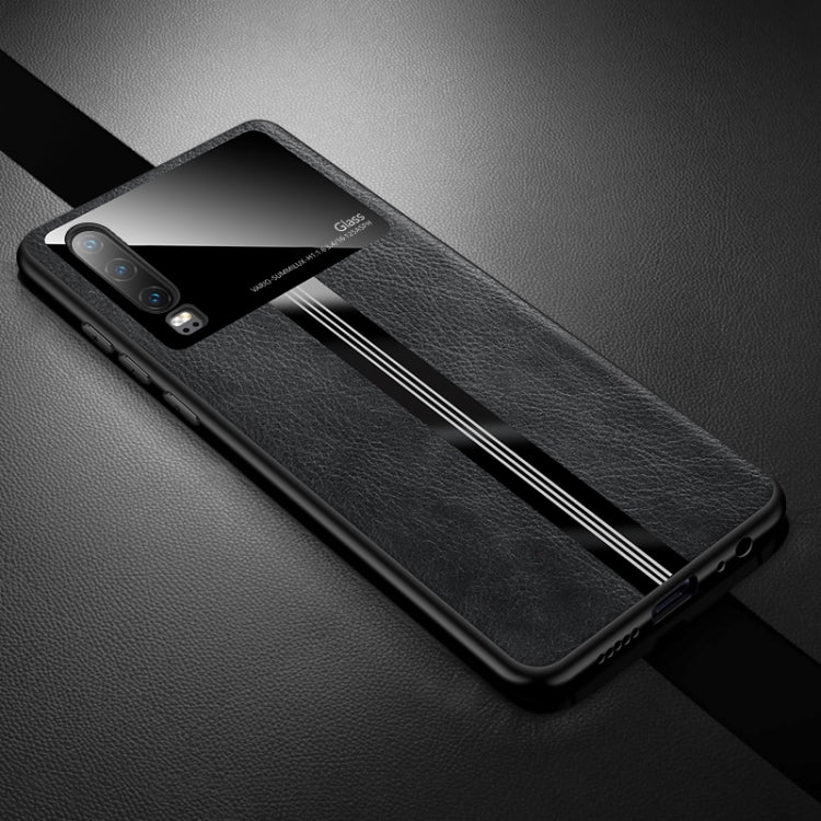 For Huawei P30 Leather Texture PU + Glass + TPU Shockproof Protective Case