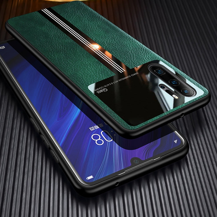 For Huawei P30 Pro Leather Texture PU + Glass + TPU Shockproof Protective Case