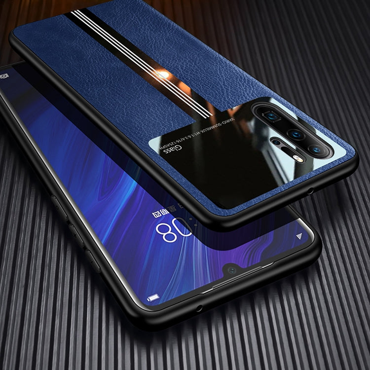 For Huawei P30 Pro Leather Texture PU + Glass + TPU Shockproof Protective Case