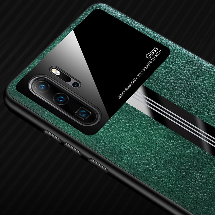 For Huawei P30 Pro Leather Texture PU + Glass + TPU Shockproof Protective Case