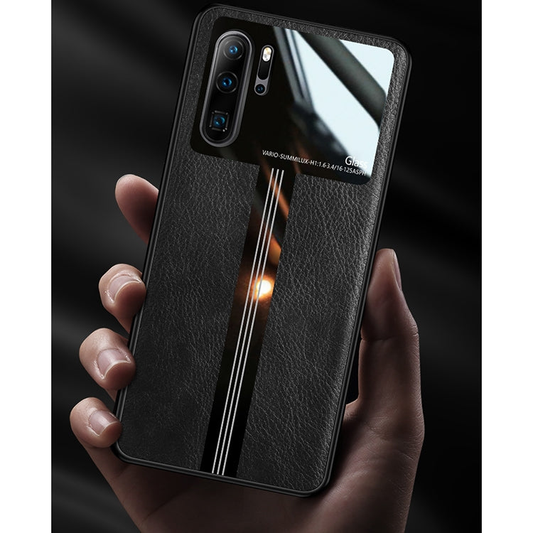 For Huawei P30 Pro Leather Texture PU + Glass + TPU Shockproof Protective Case