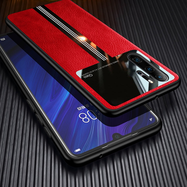 For Huawei P30 Pro Leather Texture PU + Glass + TPU Shockproof Protective Case