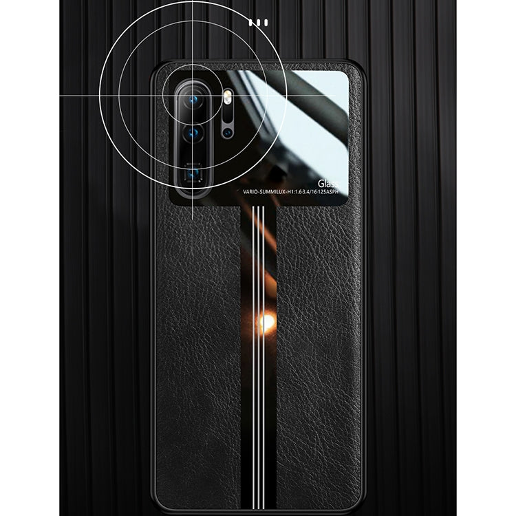 For Huawei P30 Pro Leather Texture PU + Glass + TPU Shockproof Protective Case