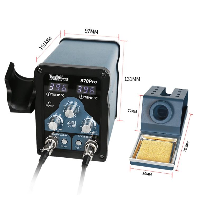 Kaisi 878Pro 2 in 1 Smart Sleep Lead-free Digital Display Hot Air Gun Soldering Iron Station, Plug:US Plug