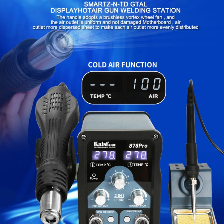 Kaisi 878Pro 2 in 1 Smart Sleep Lead-free Digital Display Hot Air Gun Soldering Iron Station, Plug:EU Plug