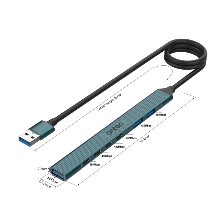 Onten UA972C 7 in 1 USB3.0 to USB3.0 + USB2.0x2 + Type-Cx4 HUB Docking Station - Pine Green