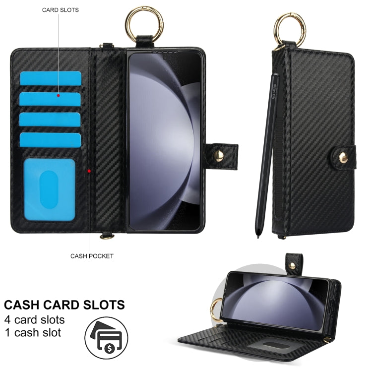 For Samsung Galaxy Z Fold4 Solid Color Wristband Ring RFID Leather Phone Case with Lanyard
