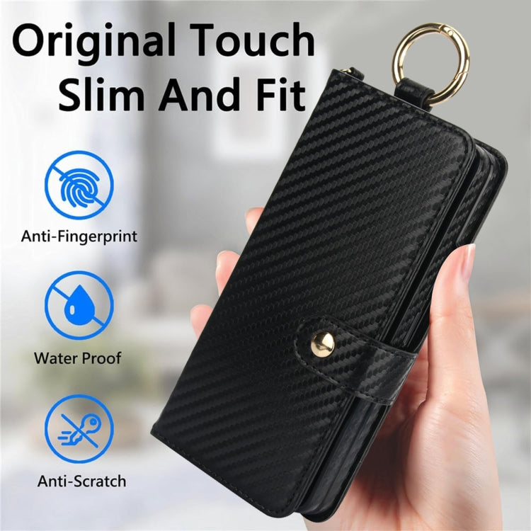 For Samsung Galaxy Z Fold5 Solid Color Wristband Ring RFID Leather Phone Case with Lanyard