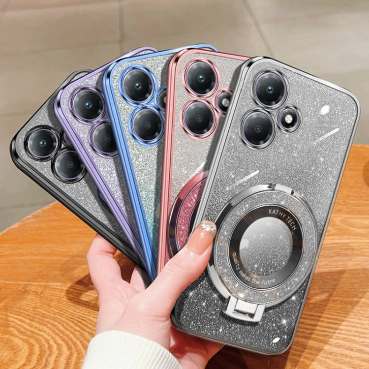 For Infinix Hot 30 Play Plated Gradient Glitter Round Holder TPU Phone Case