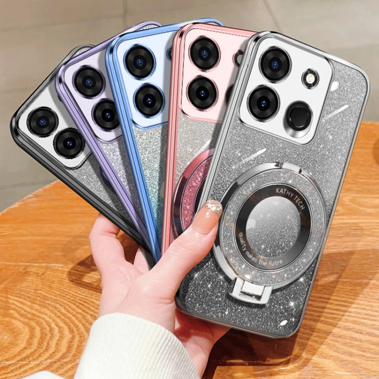 For Infinix Smart 7 Plated Gradient Glitter Round Holder TPU Phone Case