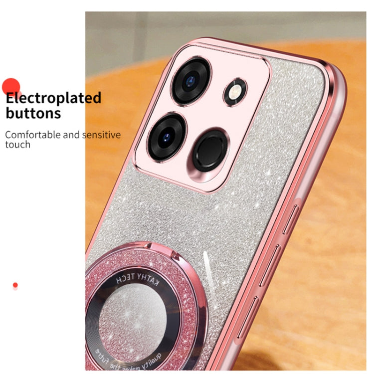 For Infinix Smart 7 Plated Gradient Glitter Round Holder TPU Phone Case