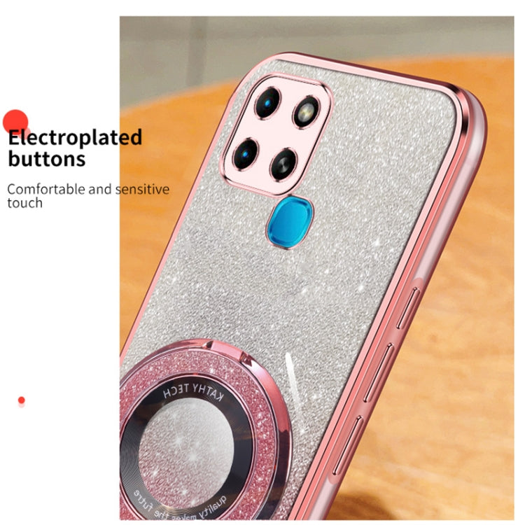 For Infinix Smart 6 Plated Gradient Glitter Round Holder TPU Phone Case