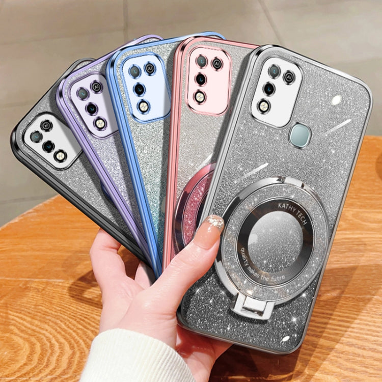 For Infinix Hot 10 Play Plated Gradient Glitter Round Holder TPU Phone Case