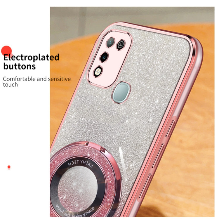For Infinix Hot 10 Play Plated Gradient Glitter Round Holder TPU Phone Case