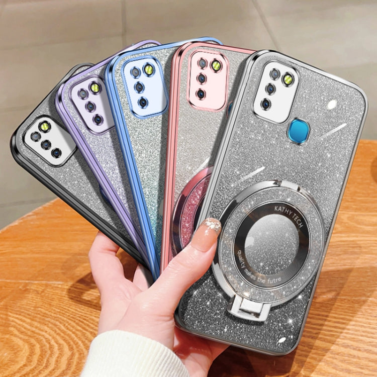 For Infinix Smart 5 Plated Gradient Glitter Round Holder TPU Phone Case