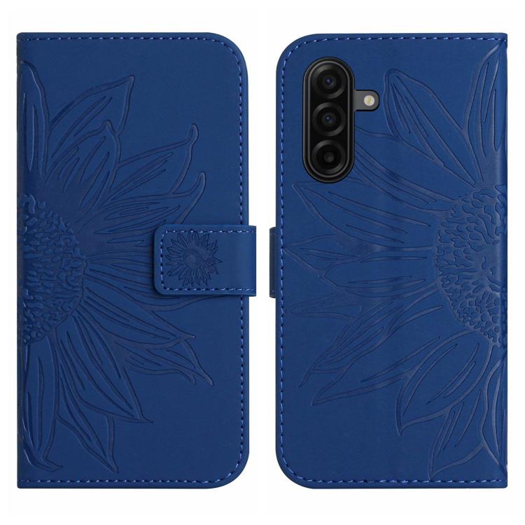 For Samsung Galaxy A37 5G Skin Feel Sun Flower Embossed Flip Leather Phone Case with Lanyard