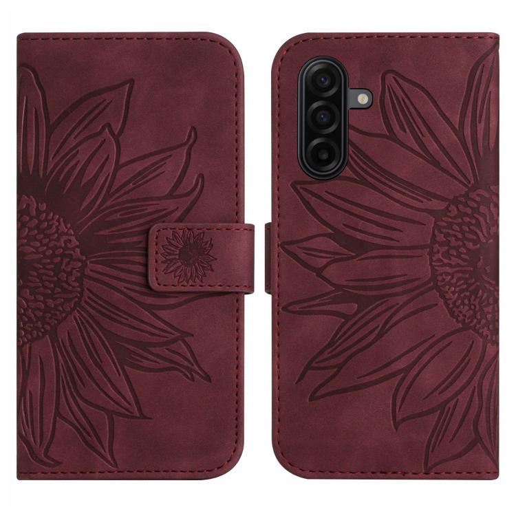 For Samsung Galaxy A37 5G Skin Feel Sun Flower Embossed Flip Leather Phone Case with Lanyard
