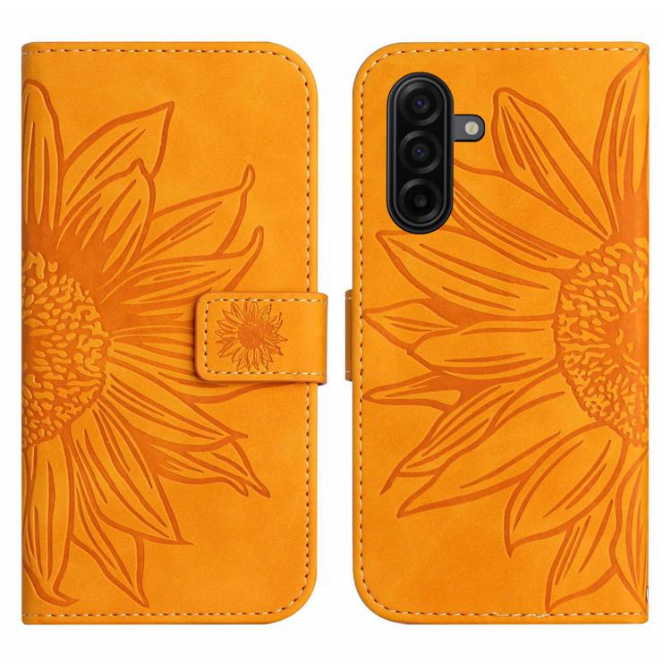 For Samsung Galaxy A37 5G Skin Feel Sun Flower Embossed Flip Leather Phone Case with Lanyard