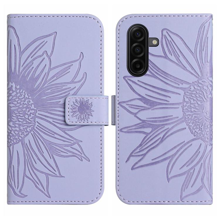 For Samsung Galaxy A57 5G Skin Feel Sun Flower Embossed Flip Leather Phone Case with Lanyard