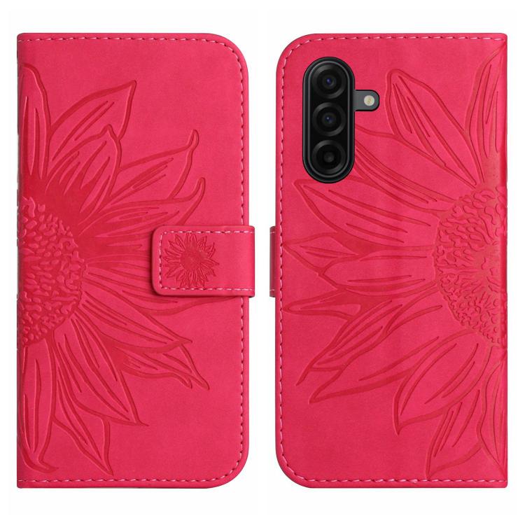 For Samsung Galaxy A57 5G Skin Feel Sun Flower Embossed Flip Leather Phone Case with Lanyard