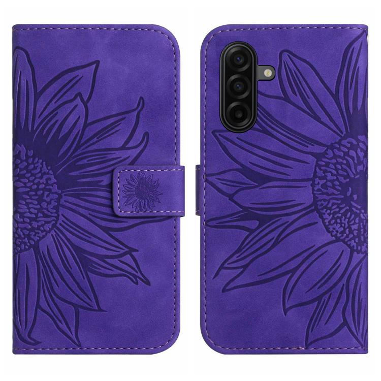For Samsung Galaxy A57 5G Skin Feel Sun Flower Embossed Flip Leather Phone Case with Lanyard