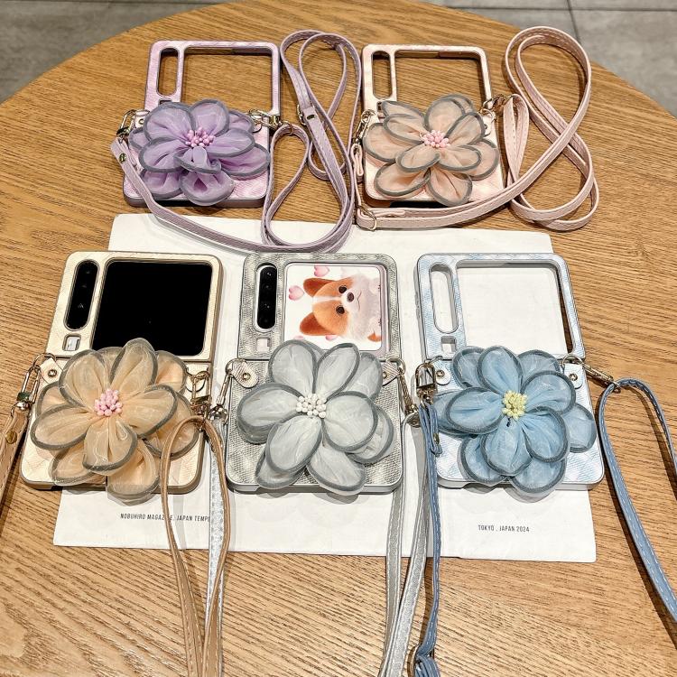 For Huawei Pura X Colorful Woven Pattern 3D Yarn Flower Phone Case with Lanyard