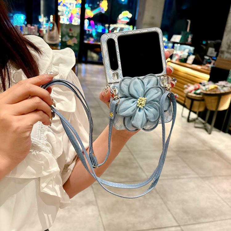 For Huawei Pura X Colorful Woven Pattern 3D Yarn Flower Phone Case with Lanyard