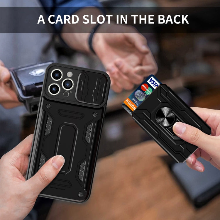 For iPhone 15 Pro Max Sliding Camshield TPU+PC Phone Case with Card Slot