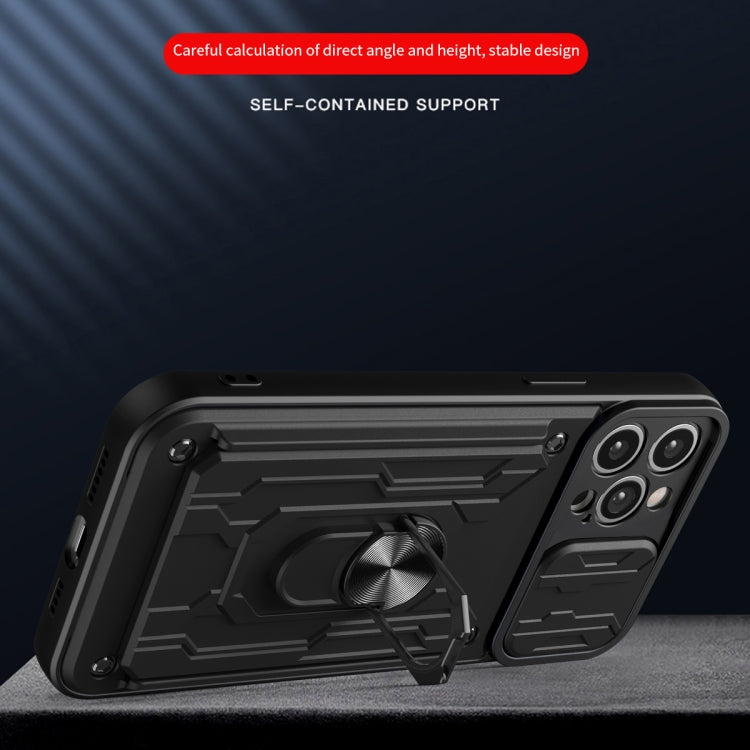 For iPhone 15 Pro Max Sliding Camshield TPU+PC Phone Case with Card Slot
