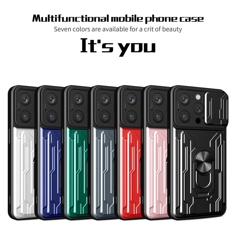 For iPhone 15 Pro Sliding Camshield TPU+PC Phone Case with Card Slot