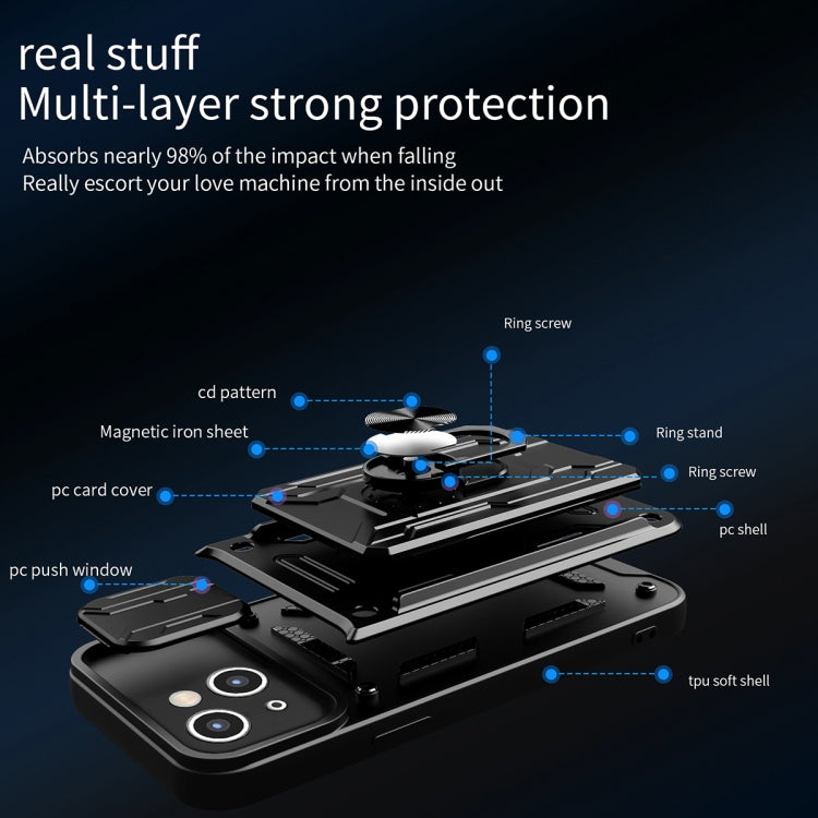 For iPhone 15 Plus Sliding Camshield TPU+PC Phone Case with Card Slot