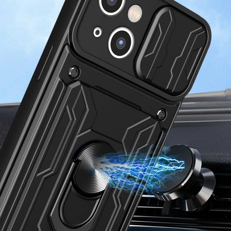 For iPhone 15 Plus Sliding Camshield TPU+PC Phone Case with Card Slot