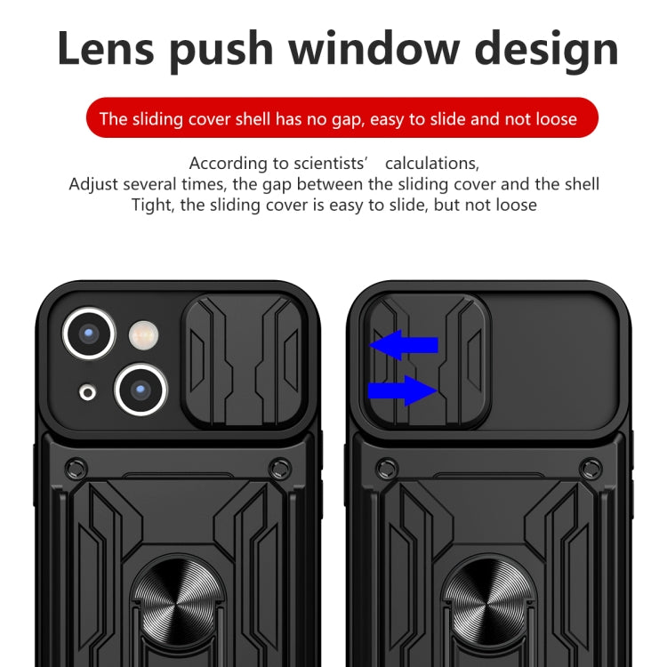 For iPhone 15 Plus Sliding Camshield TPU+PC Phone Case with Card Slot