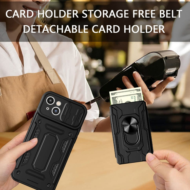 For iPhone 15 Sliding Camshield TPU+PC Phone Case with Card Slot