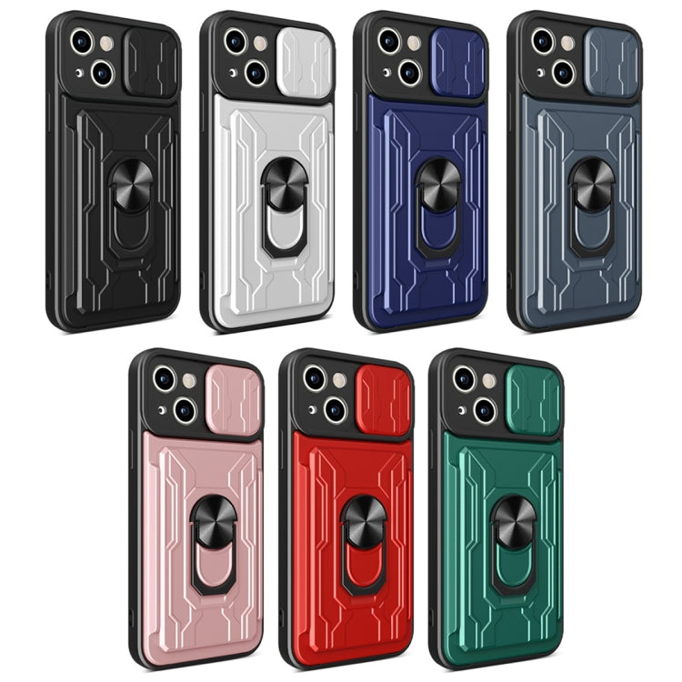 For iPhone 15 Sliding Camshield TPU+PC Phone Case with Card Slot